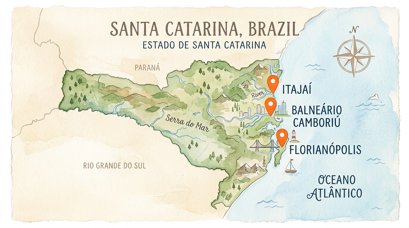 Mapa de Santa Catarina com unidades Primme
